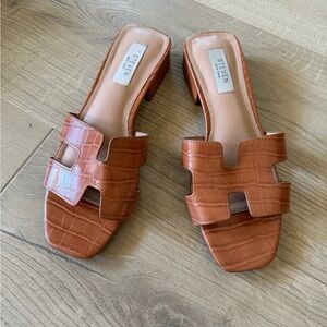 Steve Madden Cognac Croc-Embossed H-Strap Slide Mules